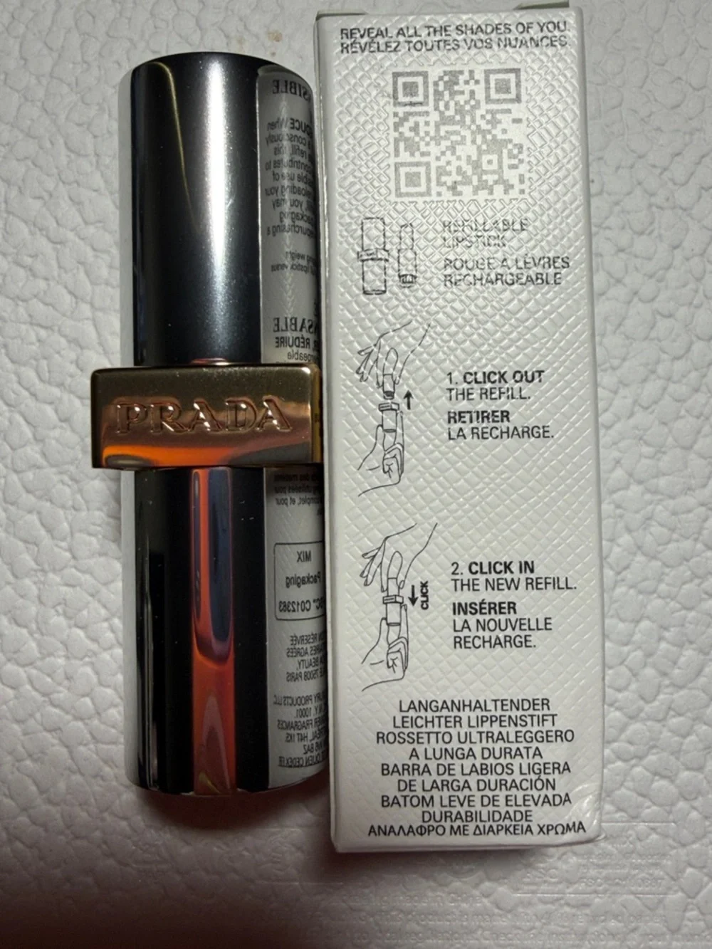 Prada Monochrome Lipstick 077 Copper-Tone Silver Tube